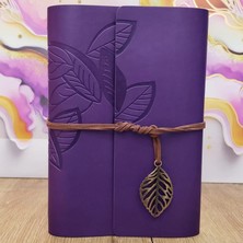 Hace Bazaar Yaprak Desenli Çizgisiz Deri Defter Mor