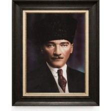Giyense Tablore Siyah Varaklı Paspartulu Çerçeveli Atatürk Tablo A110