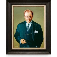 Giyense Tablore Siyah Varaklı Paspartulu Çerçeveli Atatürk Tablo A237