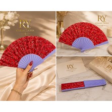 Ry Collections Şal Desenli (Paisley) Kırmızı Kumaş Akerdeon Katlanır El Yelpazesi