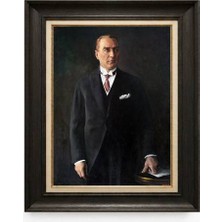 Giyense Tablore Siyah Varaklı Paspartulu Çerçeveli Atatürk Tablo A242