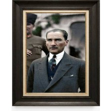 Giyense Tablore Siyah Varaklı Paspartulu Çerçeveli Atatürk Tablo A248