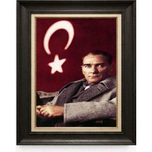 Giyense Tablore Siyah Varaklı Paspartulu Çerçeveli Atatürk Tablo A48