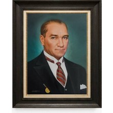 Giyense Tablore Siyah Varaklı Paspartulu Çerçeveli Atatürk Tablo A227