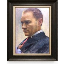 Giyense Tablore Siyah Varaklı Paspartulu Çerçeveli Atatürk Tablo A283