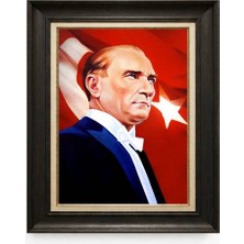 Giyense Tablore Siyah Varaklı Paspartulu Çerçeveli Atatürk Tablo A385