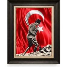 Giyense Tablore Siyah Varaklı Paspartulu Çerçeveli Atatürk Tablo A367