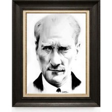 Giyense Tablore Siyah Varaklı Paspartulu Çerçeveli Atatürk Tablo A46
