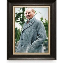 Giyense Tablore Siyah Varaklı Paspartulu Çerçeveli Atatürk Tablo A174