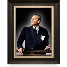 Giyense Tablore Siyah Varaklı Paspartulu Çerçeveli Atatürk Tablo A263