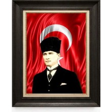 Giyense Tablore Siyah Varaklı Paspartulu Çerçeveli Atatürk Tablo A84