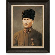 Giyense Tablore Siyah Varaklı Paspartulu Çerçeveli Atatürk Tablo A288