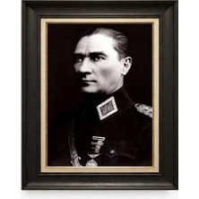 Giyense Tablore Siyah Varaklı Paspartulu Çerçeveli Atatürk Tablo A198