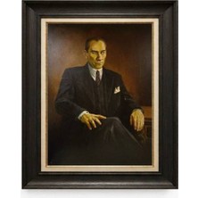 Giyense Tablore Siyah Varaklı Paspartulu Çerçeveli Atatürk Tablo A305