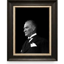 Giyense Tablore Siyah Varaklı Paspartulu Çerçeveli Atatürk Tablo A331