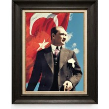 Giyense Tablore Siyah Varaklı Paspartulu Çerçeveli Atatürk Tablo A75