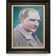 Giyense Tablore Siyah Varaklı Paspartulu Çerçeveli Atatürk Tablo A231