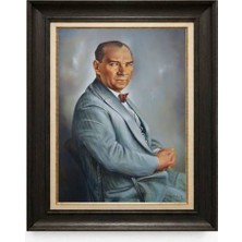 Giyense Tablore Siyah Varaklı Paspartulu Çerçeveli Atatürk Tablo A262