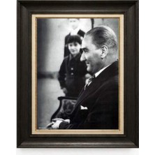 Giyense Tablore Siyah Varaklı Paspartulu Çerçeveli Atatürk Tablo A59