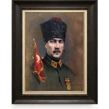 Giyense Tablore Siyah Varaklı Paspartulu Çerçeveli Atatürk Tablo A125