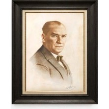 Giyense Tablore Siyah Varaklı Paspartulu Çerçeveli Atatürk Tablo A153