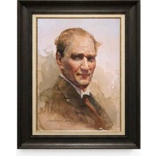 Giyense Tablore Siyah Varaklı Paspartulu Çerçeveli Atatürk Tablo A317