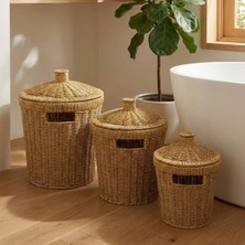 Ozkr Store 3’lü Iç Içe Geçebilen Büyük Plastik Rattan Hasır Sepet Seti-Dayanıklı Çok Amaçlı Ev,banyo ve Mutfak Düzenleyici