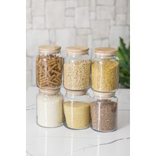 Ozkr Store 6 Lı Set Bambu Kapaklı Cam Kavanoz & Erzak Saklama Kabı 800 ml Orta Boy ( Vakum Kapak )