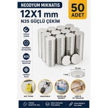 Dünya Magnet 50 Adet 12X1 mm Neodyum Mıknatıs N35 Güçlü Çekim Dekoratif Yuvarlak Magnet