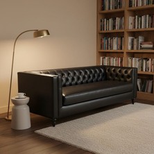 Hanel Mobilya Belmont Modern Chester Kanepe - Siyah Suni Deri 3 Kişilik