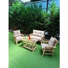 Hier Mardin Bahçe Balkon Mobilyası 2+1+1+Masa  Premium Ahşap Bahçe Takımı Balkon Mobilyası