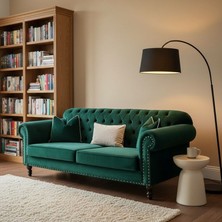 Hanel Mobilya Rona Chesterfield Kapitoneli Kadife Kanepe - Yeşil Leke Tutmaz Kumaş