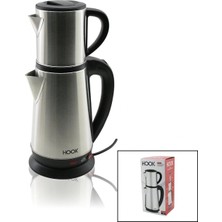 Hace Bazaar Elektrikli Çay Makinesi Çaycı Set 1.8lt Su Isıtıcı Pls.+ 0.8lt Demlik Çelik Taban 1800W 360 Derece Gövde HK-509 (4887)