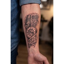 BP Tattoo Mekanik Saat Yazılı Geçici Dövme 9x19 cm Ultra Realistik Erkek Kullanıcılar İçin