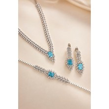 Gümüş Pazarım Prenses Serenadı Mavi Taşlı Gerdanlık Gümüş Set