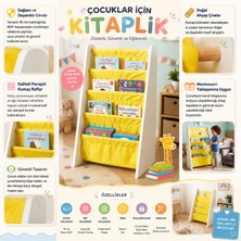 Ratemo Mobilya Çocuk Odası Bez Raflı Montessori Kitaplık - 4 Katlı 18MM Beyaz Mdf Ahşap Kitap Organizeri