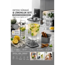 Porsima 1110 Sızdırmaz Kapaklı Detoks Sürahi - Matara & Limonluk, Şerbetlik, Suluk - Şeffaf Gri 2l