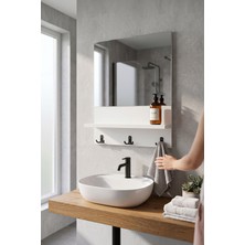 Moemi Banyo Aynası Lavabo Aynası Raflı Askılıklık Ayna 60 x 45CM