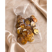 Velanee Golden Amber Luxe Doğal Sedef Pul – Bal & Altın Tonları 20 mm – 100 Adet