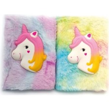 Kullanıma Uygun Kabartmalı Unicorn Tasarımlı Peluş Hatıra Defteri