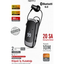Neffo Makaralı 6.0 Bluetooth Kulaklık Klipsli Iş Kulaklığı LED Gösterge Titreşim Bildirimi 20 Saat Konuşma