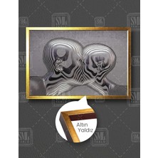 SML Tablo Öpüşen Metal Çift Aşk Love Sürrealizm Yatay Çerçeveli Kanvas Tablo