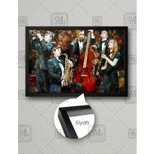 SML Tablo Siyah Elbiseli Sokak Sanatçıları Müzik Aşkı Sanat Yatay Çerçeveli Kanvas Tablo