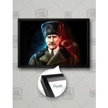 SML Tablo Gazi Mustafa Kemal Atatürk ve Türk Bayrağı Yatay Çerçeveli Kanvas Tablo