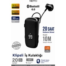 Neffo Makaralı 6.0 Bluetooth Kulaklık Klipsli Iş Kulaklığı LED Gösterge Titreşim Bildirimi 20 Saat Konuşma