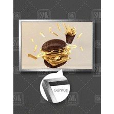 SML Tablo Ahşap Ekmek Gold Rengi Iç Malzemeli Hamburger Fast Food Yatay Çerçeveli Kanvas Tablo