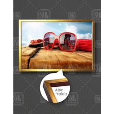 SML Tablo Kırmızı Güneş Gözlüğü Tatil Optik Gözlükçü Yatay Çerçeveli Kanvas Tablo