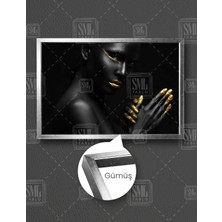 SML Tablo Gold Eyeliner ve Ruj Make Up Dekoratif Yatay Çerçeveli Kanvas Tablo