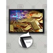 SML Tablo Altın Külçeleri Dijital Veriler Gold Dekor Yatay Çerçeveli Kanvas Tablo