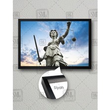 SML Tablo Gökyüzü Themis Heykeli Hukuk Bürosu Dekorasyon Yatay Çerçeveli Kanvas Tablo